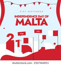 Malta Independence Day. 21st September Independence day of Malta celebration banner with its flags, abstract art elements. The day recalls when Malta gained freedom from the United Kingdom. 