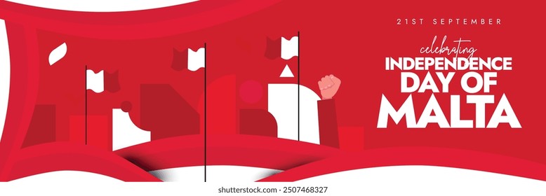 Día de la Independencia de Malta. 21 de septiembre Día de la Independencia de Malta celebración Anuncio de cubierta con sus banderas, Elementos de arte abstracto. El día recuerda cuando Malta obtuvo la libertad del Reino Unido. 