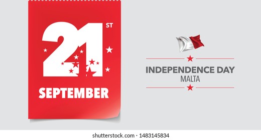 Malta independence day greeting card, banner, vector illustration. Maltese national day 21st of September background with elements of flag in a creative horizontal design 