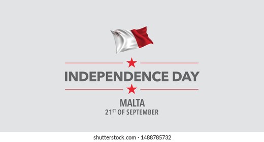 Malta independence day greeting card, banner, vector illustration. Maltese holiday 21st of September design element with waving flag as a symbol of independence 