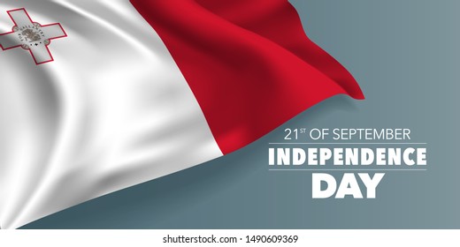 Malta independence day greeting card, banner with template text vector illustration. Maltese memorial holiday 21st of September design element with flag with stripes and cross 