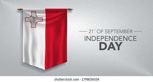 Malta independence day greeting card, banner, vector illustration. Maltese national day 21st of September background with pennant