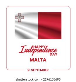 Malta independence day greeting card, banner, horizontal vector illustration. Maltese holiday 21st of September design element with waving flag as a symbol of independence
