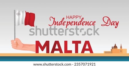 Malta Independence day poster hand holding waving flag with Malta Landmark vector poster 