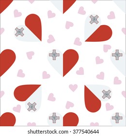 Malta independence day seamless pattern. Patriotic country flag background. Malta flag in the shape of heart. Vector seamless pattern.