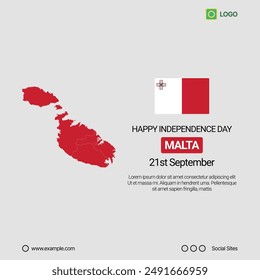 Malta Independence Day Social Media Banner, Editable Vector Design with Map and Flag