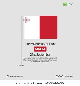 Malta Independence Day Social Media Banner, Editable Vector Design with Flag