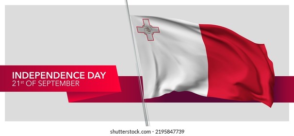 Malta independence day vector banner, greeting card. Maltese wavy flag in 21st of September patriotic holiday horizontal design