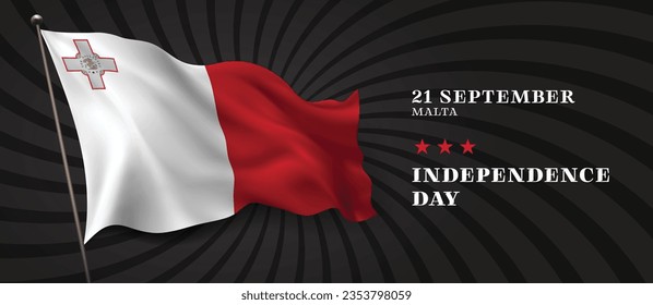 Malta independence day vector banner, greeting card. Maltese wavy flag in 21st of September national patriotic holiday horizontal design