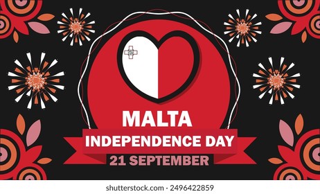 Diseño de Anuncio de Vector del Día de la Independencia de Malta con Formas geométricas y colores vibrantes sobre un fondo Horizontal. Feliz Día de la Independencia de Malta cartel mínimo moderno.