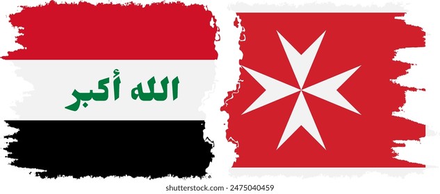 Malta and Iraq grunge flags connection, vector