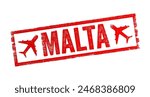 Malta - is an island country in Southern Europe, located in the Mediterranean Sea, text emblem stamp with airplane