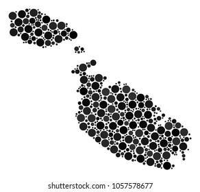 Malta Island Map collage of dots in variable sizes and color hues. Circle elements are organized into malta island map vector illustration. Vector illustration.