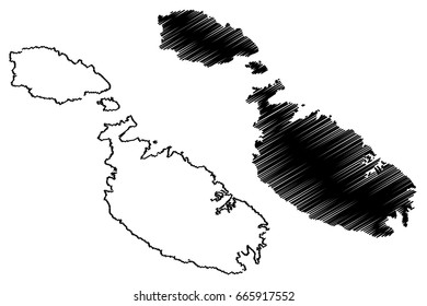 Malta island map vector illustration, scribble sketch  Malta island