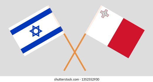 Malta and Israel. The Maltese and Israeli flags. Official colors. Correct proportion. Vector illustration
