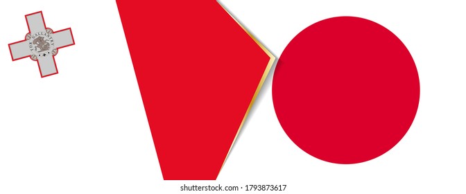 Malta and Japan flags, two vector flags symbol of relationship or confrontation.