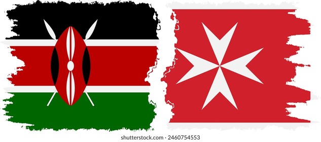 Malta and Kenya grunge flags connection, vector