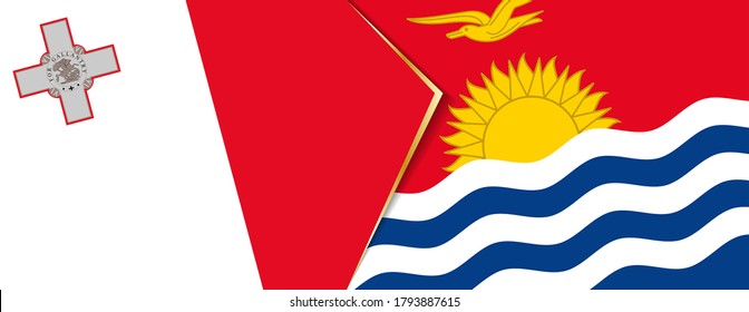 Malta and Kiribati flags, two vector flags symbol of relationship or confrontation.