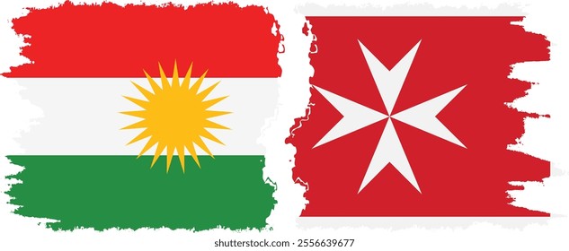 Malta and  Kurdistan grunge flags connection, vector