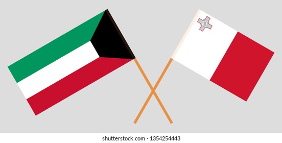 Malta and Kuwait. The Maltese and Kuwaiti flags. Official colors. Correct proportion. Vector illustration
