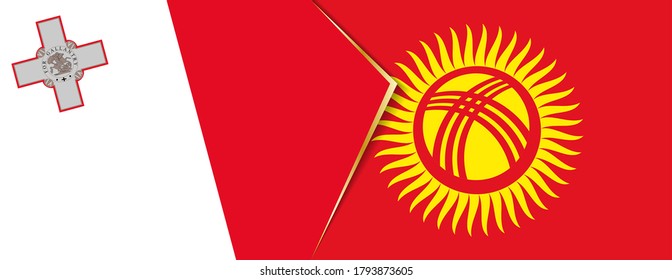 Malta and Kyrgyzstan flags, two vector flags symbol of relationship or confrontation.