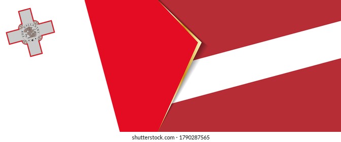 Malta and Latvia flags, two vector flags symbol of relationship or confrontation.