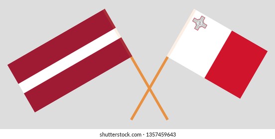 Malta and Latvia. The Maltese and Latvian flags. Official colors. Correct proportion. Vecto