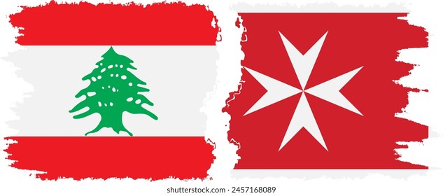 Malta and Lebanon grunge flags connection, vector