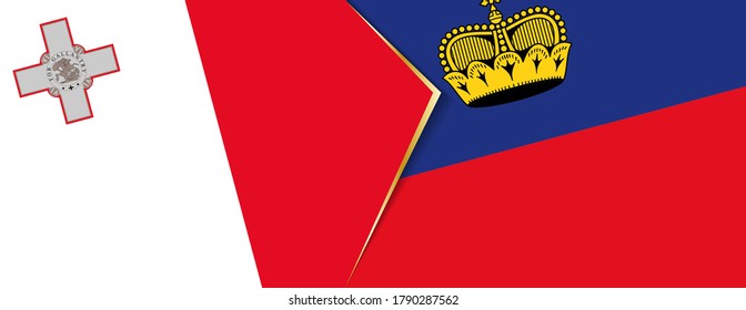 Malta and Liechtenstein flags, two vector flags symbol of relationship or confrontation.