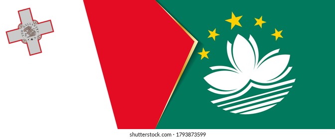 Banderas de Malta y Macao, dos banderas vectoriales símbolo de relación o enfrentamiento.