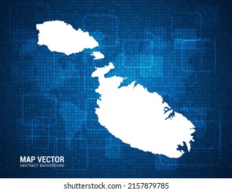 Malta map with abstract blue background technology pixel board texture.