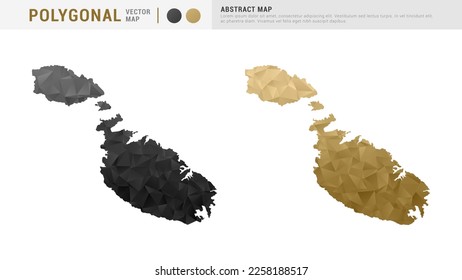 Malta map of abstract gold and black vector polygon set couple.