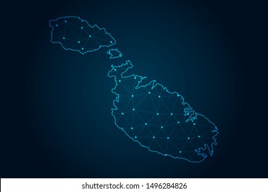 malta map with Abstract mash line and point scales on Dark background . design polygon sphere . Wire frame 3D mesh polygonal network line . Vector illustration eps 10.