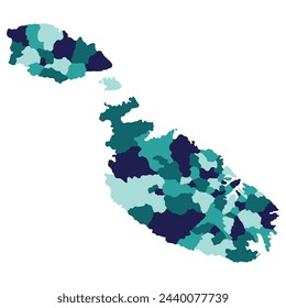 Malta map. Map of Malta in administrative provinces in multicolor