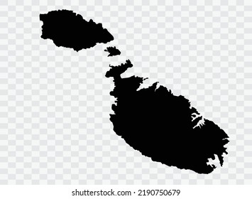 Malta Map black Color on Backgound png  not divided into cities