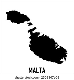 Malta Map - black World Map International vector template with High detailed isolated on white background - Vector