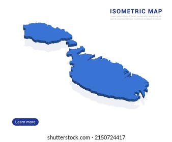 Mapa de Malta azul aislado en fondo blanco con 3d ilustración vectorial isométrica.