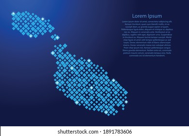 Malta map from blue pattern rhombuses of different sizes and glowing space stars grid. Vector illustration.