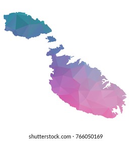 malta map. Blue and Pink polygonal shape vector illustration on white background. Vector illustration eps 10.