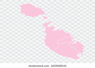 Malta Map Blush Color on White Background quality files Png