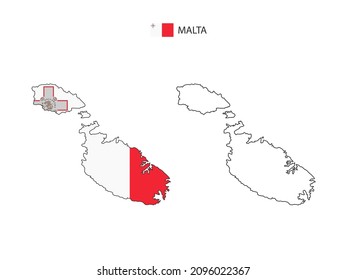 Malta map city vector divided by outline simplicity style. Have 2 versions, black thin line version and color of country flag version. Both map were on the white background.