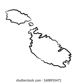 Malta map from the contour black brush lines different thickness on white background. Vector illustration.