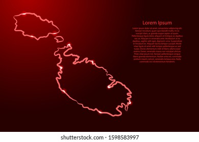 Malta map from the contour red brush lines different thickness and glowing stars on dark background. Vector illustration.