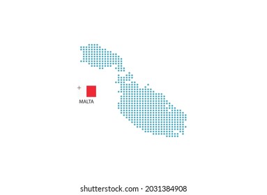 Malta map design blue circle, white background with Malta flag.