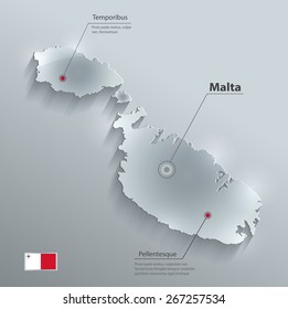 Malta map flag glass card paper 3D vector