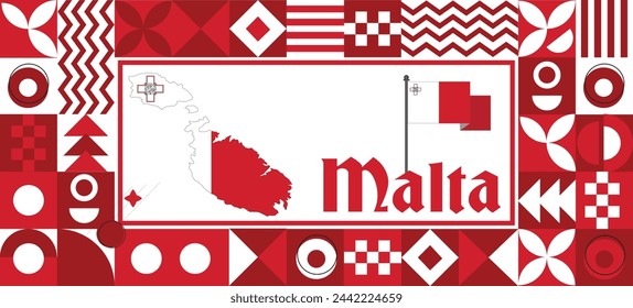 Malta Map flag independence day geometric Country web banner corporate abstract background design with flag theme. Country Vector Illustration