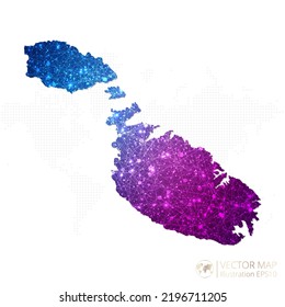 Malta map in geometric wireframe blue with purple polygonal style gradient graphic on white background. Vector Illustration Eps10.