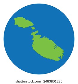 Malta map. Map of Malta in globe design with blue circle color