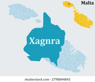 Xagħra Malta Map - Gozo's Second Largest Village, Ġgantija Temples and Calypso Cave Vector Outline.