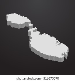 Malta map in gray on a black background 3d